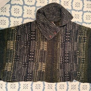 Free People Womens Alpaca Blend Willow Poncho Sweater Size XS Green Gray Knit